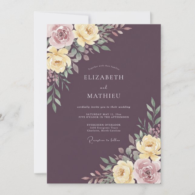 Plum Mauve Watercolor Wedding Invitation (Front)