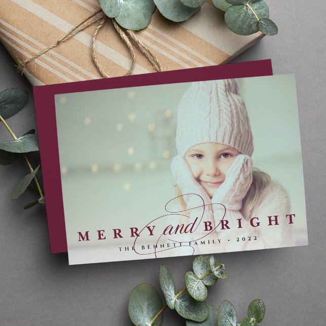 Plum | Merry & Bright Photo Holiday Card (Creator Uploaded)