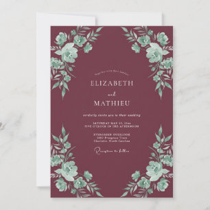 Plum Mint Leafy Wedding Invitation