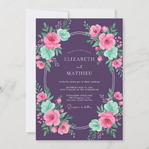Plum Mint Petal Wedding Invitation