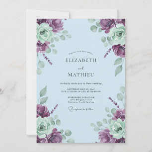 Plum Mint Ranunculus Soft Eucalyptus Wedding Invitation