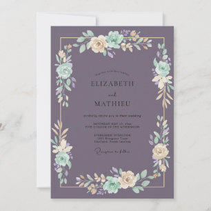 Plum Mint Wildflower Wedding Invitation