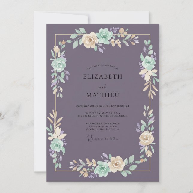 Plum Mint Wildflower Wedding Invitation (Front)