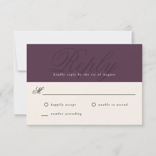 Plum Modern Elegant Minimal Monogram RSVP Card (Front)