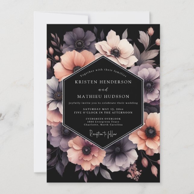 Plum Moody Anemone Wedding Invitation (Front)