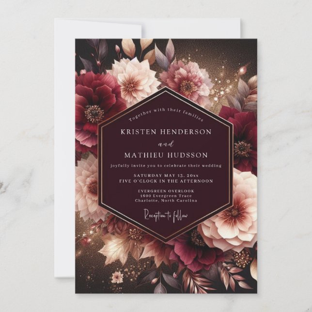 Plum Moody Bloom Wedding Invitation (Front)