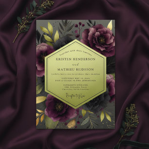 Plum Moody Botanical Wedding Invitation