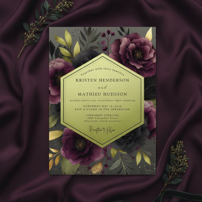 Plum Moody Botanical Wedding Invitation (Creator Uploaded)