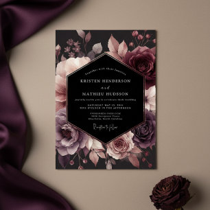 Plum Moody Floral Bloom Wedding Invitation