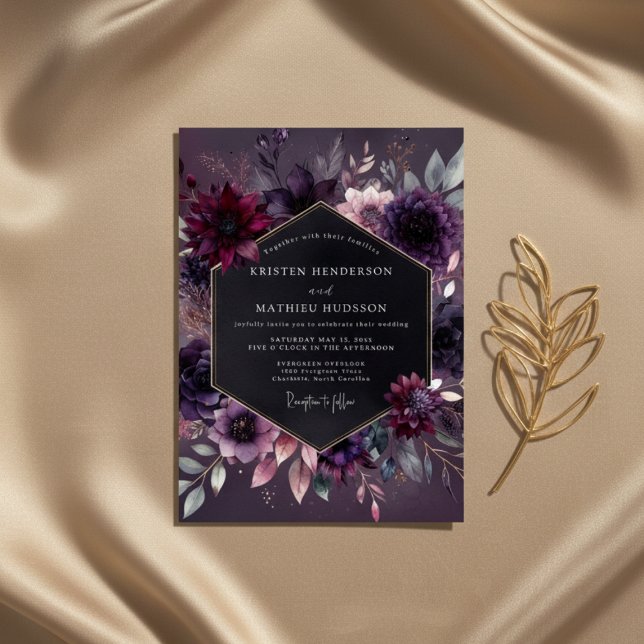 Plum Moody Floral Nocturne Wedding Invitation (Creator Uploaded)