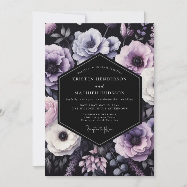 Plum Moody Floral Romance Wedding Invitation (Front)