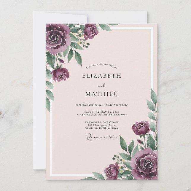 Plum Moody Romantic Wedding Invitation (Front)