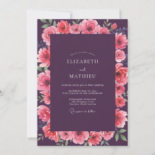 Plum Muted Coral Watercolor Wedding Invitation