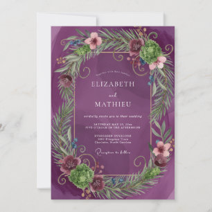Plum Muted Mauve Foliage Eucalyptus Wedding Invitation
