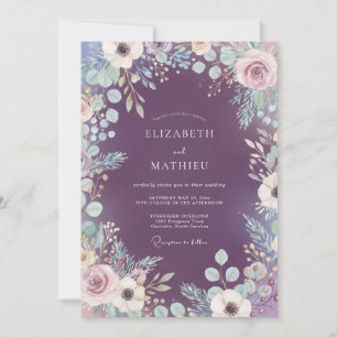 Plum Mystic Botanical Flora Wedding Invitation