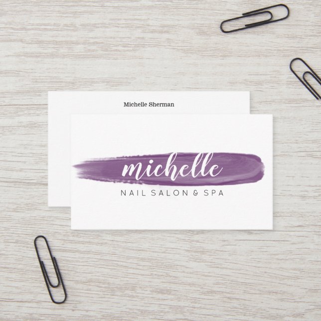 Plum Nail Polish Brush Salon Manicure Social media Business Card (Front/Back In Situ)