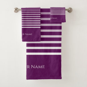 Plum Name & Fading Stripes Bath Towel 