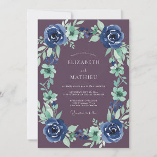 Plum Noble Botanical Wedding Invitation