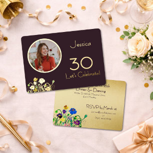 Plum Noir Custom Photo 30th Birthday Gold Foil 