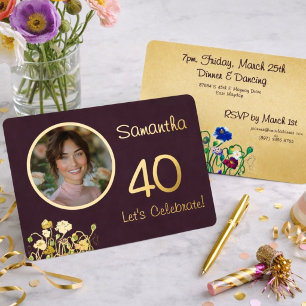 Plum Noir Custom Photo 40th Birthday Gold