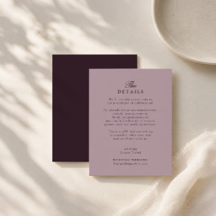Plum Noir Estate Wedding Details Card