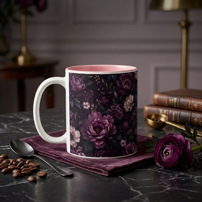 Plum Noir Floral Two-Tone Coffee Mug (Creator Uploaded)