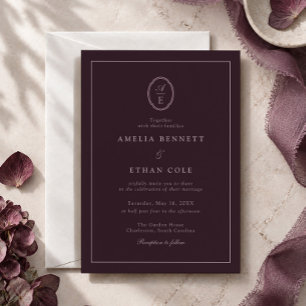 Plum Noir Monogram Estate Wedding Invitation
