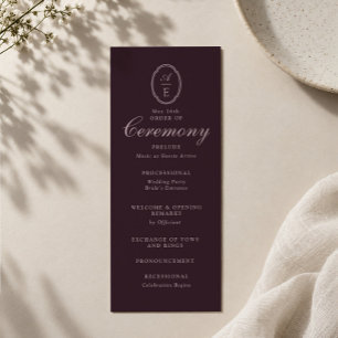 Plum Noir Monogram Wedding Program Invitation