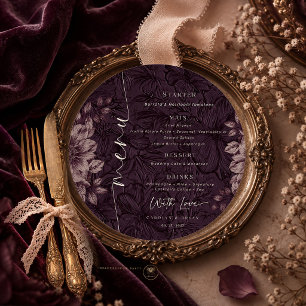 Plum Noir Moody Botanica Wedding Menu For Plate