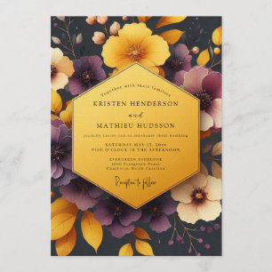 Plum & Ochre Autumnal Bloom Wedding Invitation