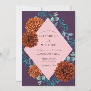 Plum Ochre Dahlia Wedding Invitation