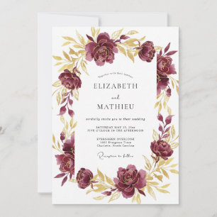 Plum Ochre Peony Wedding Invitation