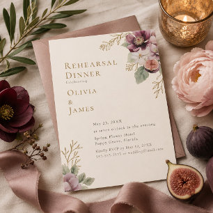 Plum & Olive Botanical Rehearsal Dinner Invitation