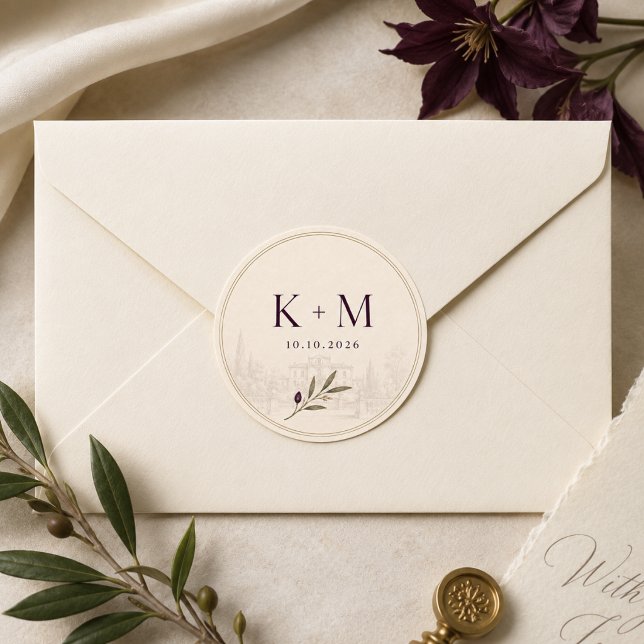 Plum & Olive Botanical Wedding Envelope Seal (Creator Uploaded)