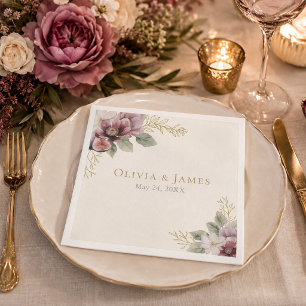 Plum & Olive Botanical Wedding Napkin