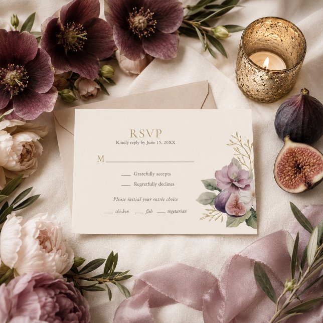 Plum & Olive Botanical Wedding RSVP Card (Creator Uploaded)
