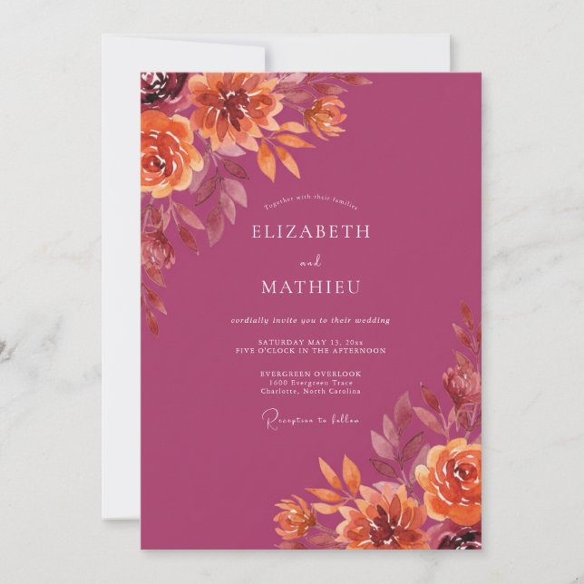 Plum Opulent Bloom Wedding Invitation (Front)