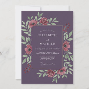 Plum Opulent Floral Romance Wedding Invitation