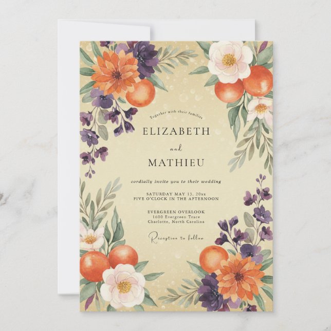Plum Orange Painted Wedding Invitation (Front)