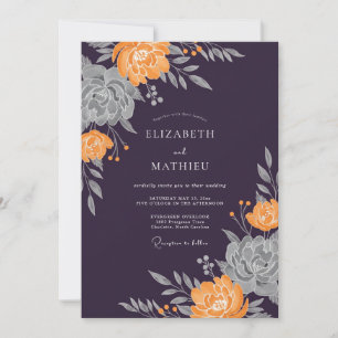 Plum Orange Ranunculus Eucalyptus Wedding Invitation