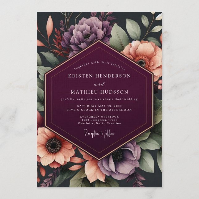 Plum Ornate Autumnal Wedding Invitation (Front)