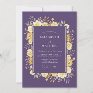 Plum Ornate Rose Wedding Invitation