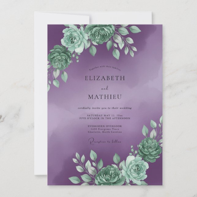 Plum Ornate Succulent Wedding Invitation (Front)