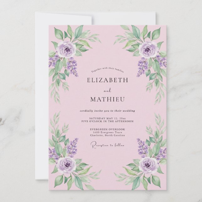 Plum Painted Petal Wedding Invitation (Front)