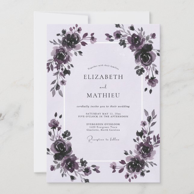 Plum Painted Rose Wedding Invitation (Front)