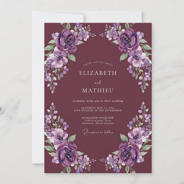 Plum Painted Warm Rose Wedding Invitation (Front)