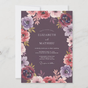 Plum Painterly Arch Flourish Wedding Invitation