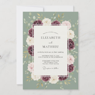 Plum Painterly Botanical Romance Wedding Invitation