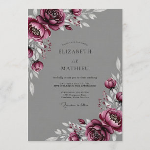 Plum Painterly Floral Wedding Invitation