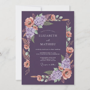 Plum Painterly Garland Wedding Invitation
